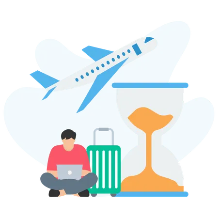 Boy doing online plane booking  Illustration