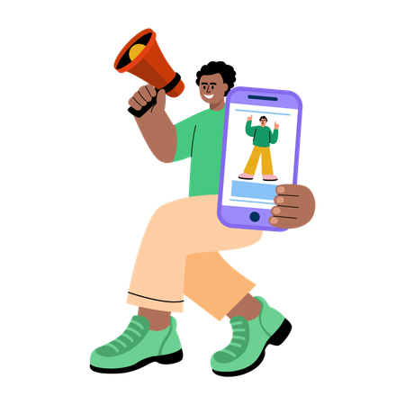 Boy doing online promotion  Illustration