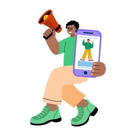 Boy doing online promotion  Illustration