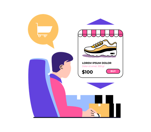 Boy doing online shoes shopping  Illustration