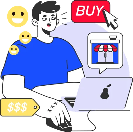 Boy doing online shopping  イラスト