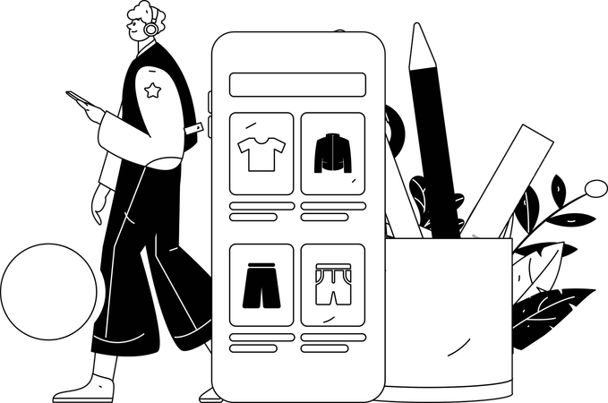Boy doing online shopping  Illustration