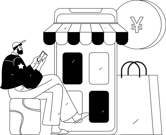 Boy doing online shopping  Illustration