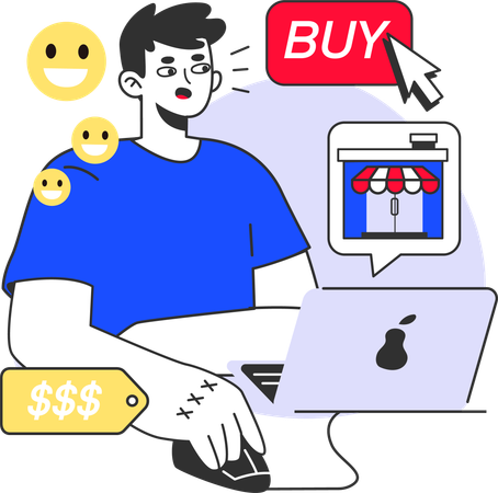 Boy doing online shopping  Illustration