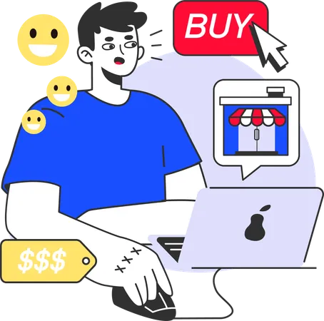 Boy doing online shopping  Illustration