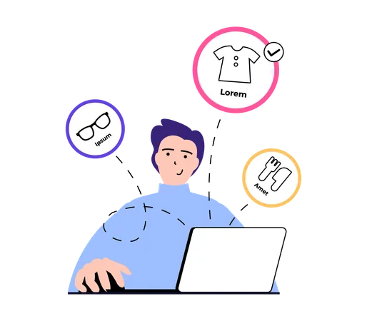 Boy doing online shopping  Illustration