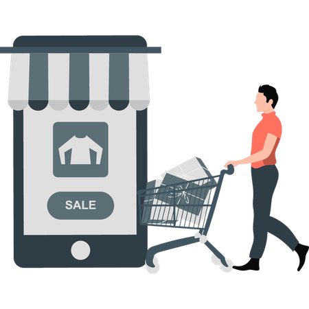 Boy doing online shopping  Illustration