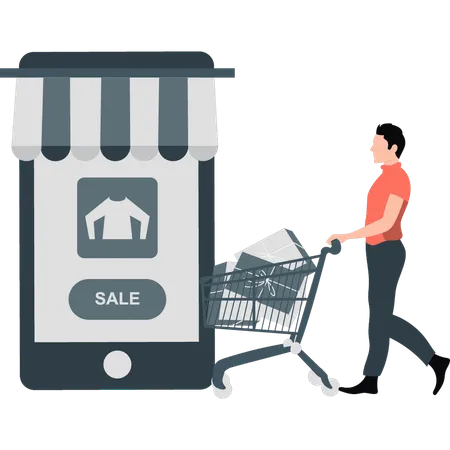 Boy doing online shopping  Illustration