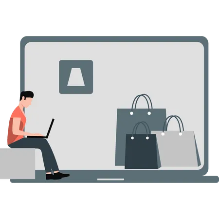 Boy doing online shopping  Illustration