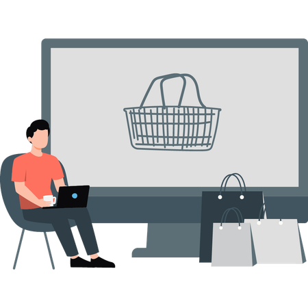 Boy doing online shopping  Illustration