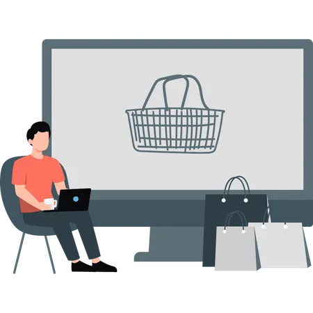 Boy doing online shopping  Illustration