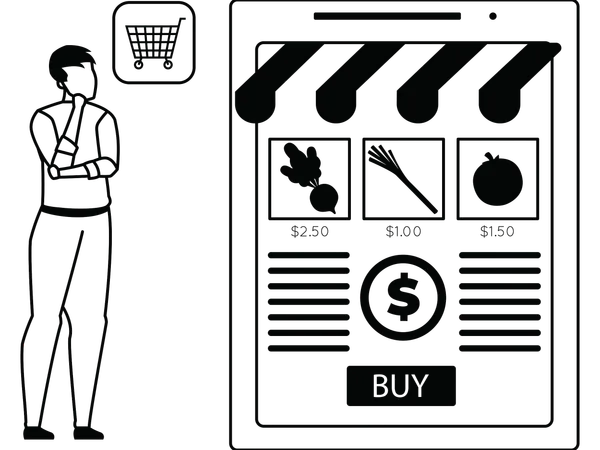 Boy doing online shopping  Illustration