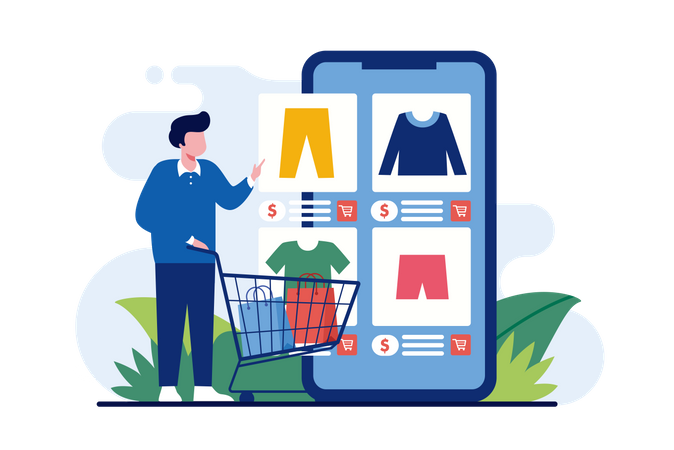 Boy doing online shopping  Illustration