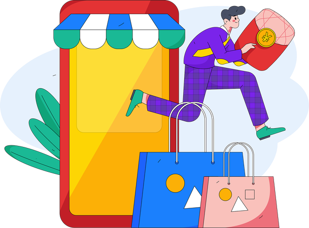 Boy doing online shopping  Illustration