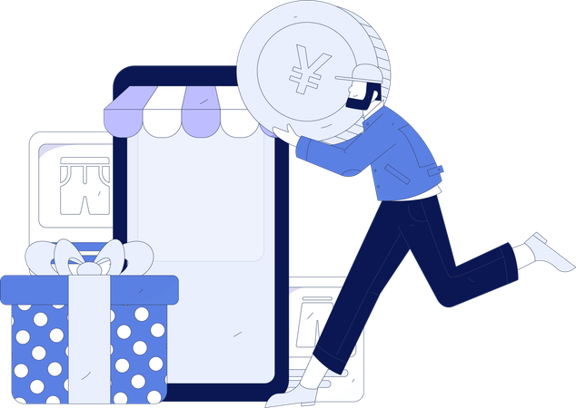 Boy doing online shopping  Illustration