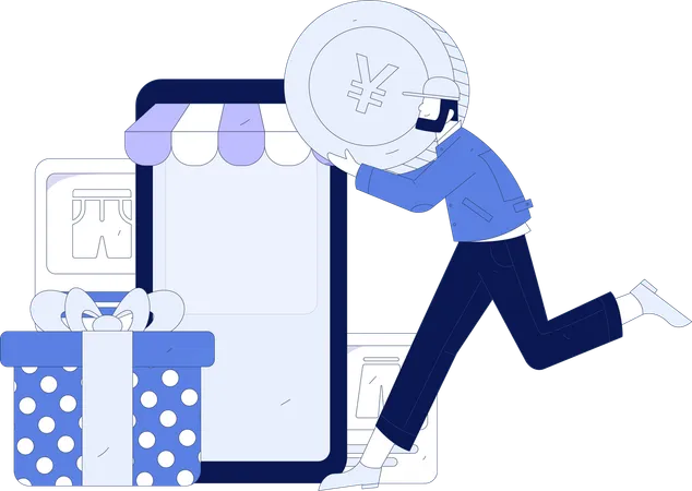 Boy doing online shopping  Illustration