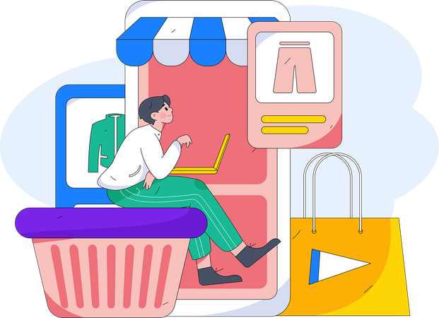 Boy doing online shopping  Illustration