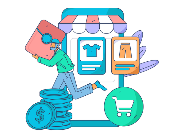 Boy doing online shopping  Illustration