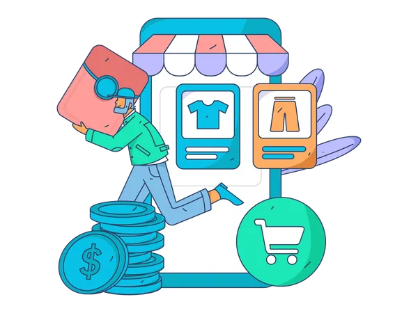 Boy doing online shopping  Illustration