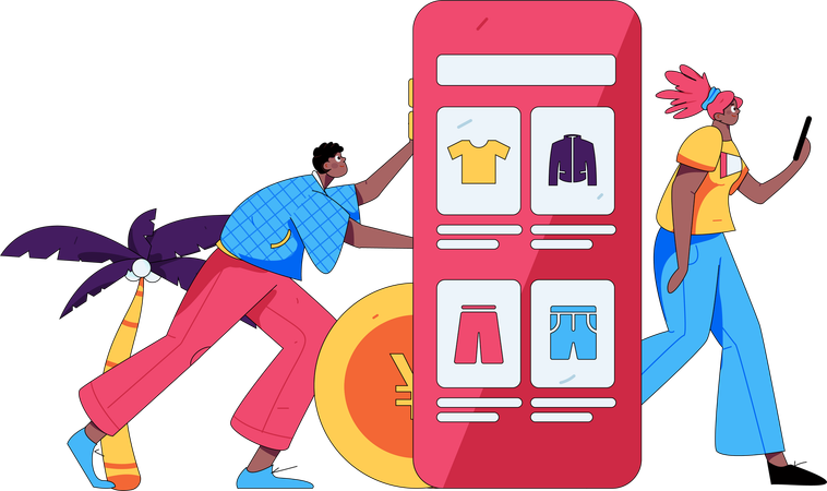 Boy doing online shopping  Illustration