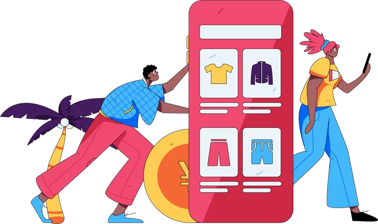 Boy doing online shopping  Illustration