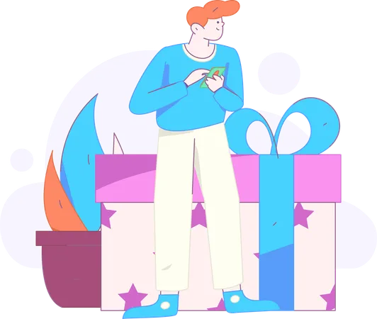 Boy doing online shopping  Illustration