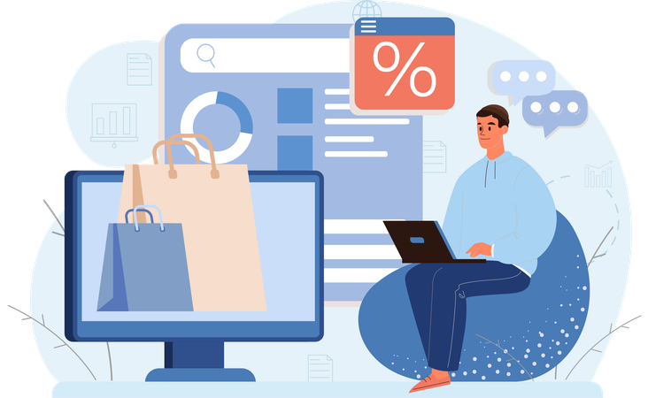 Boy doing online shopping  Illustration