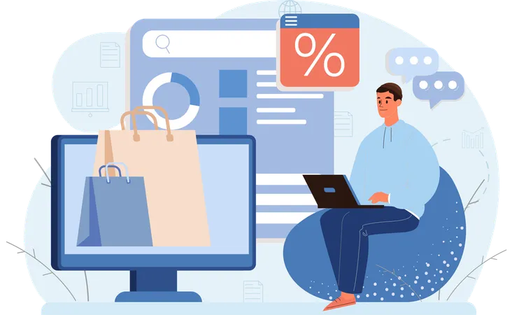 Boy doing online shopping  Illustration