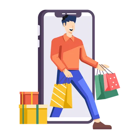 Boy doing online shopping  Illustration