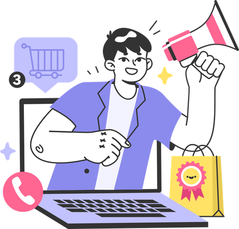 Boy doing online shopping marketing  Illustration