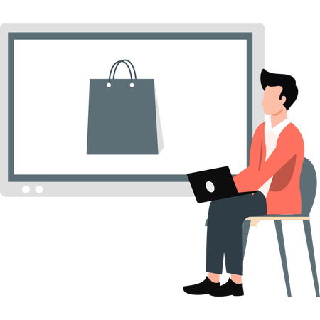 Boy doing online shopping on laptop  Illustration