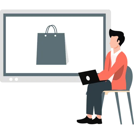 Boy doing online shopping on laptop  Illustration