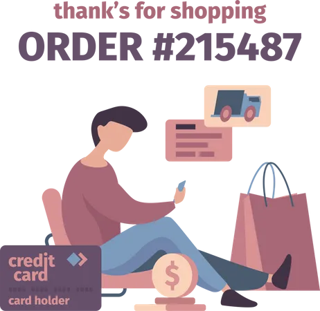 Boy doing online shopping payment Illustration