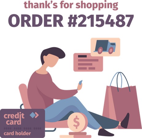 Boy doing online shopping payment  Illustration