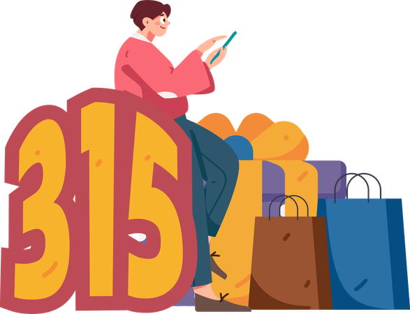 Boy doing online shopping with 315 shopping security  Illustration