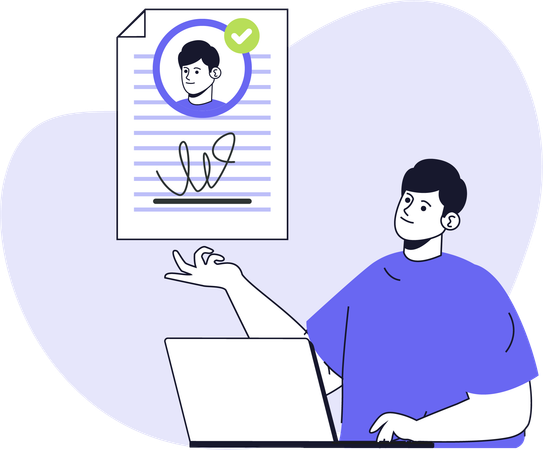 Boy doing online signature  Illustration