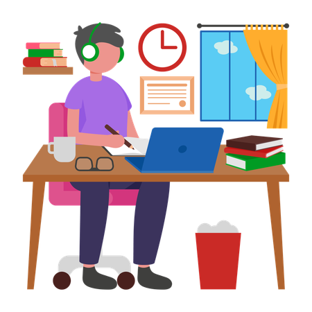 Boy doing online study  Illustration