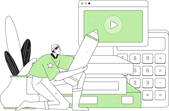 Boy doing online study  Illustration