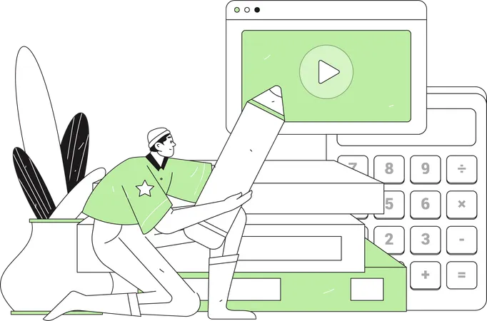 Boy doing online study  Illustration