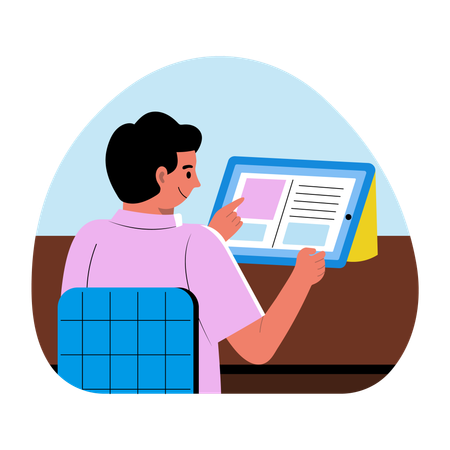 Boy doing online study  Illustration