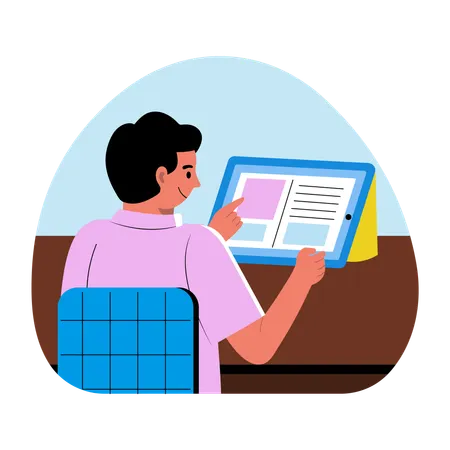 Boy doing online study  Illustration