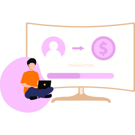 Boy doing online transaction  Illustration