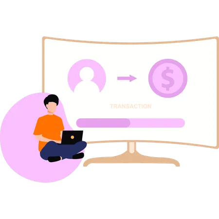 Boy doing online transaction  Illustration