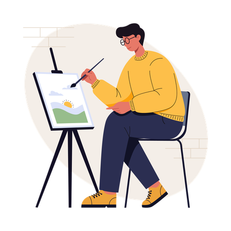 Boy doing painting  Illustration