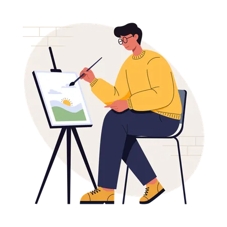 Boy doing painting  Illustration