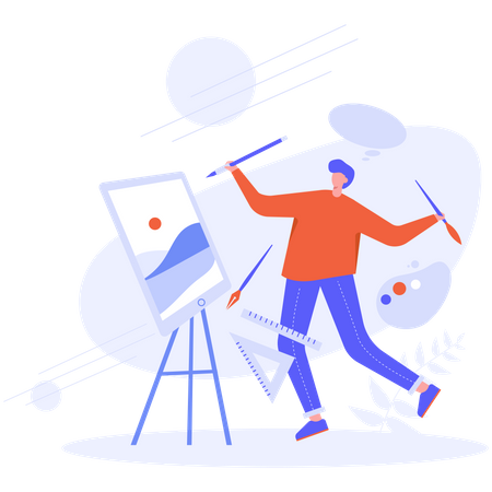 Boy doing painting  Illustration
