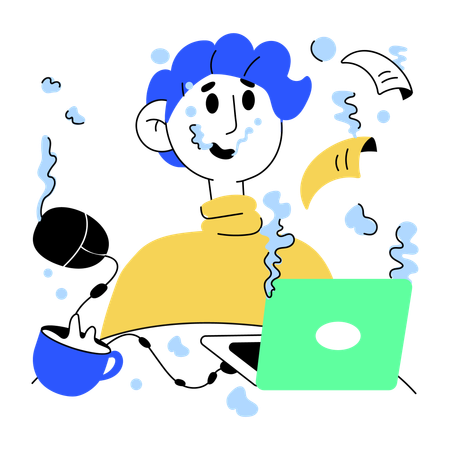 Boy doing painting in computer  Illustration