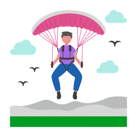 Boy doing para Gliding  Illustration