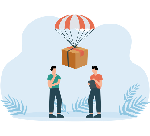 Boy doing parachute delivery  Illustration