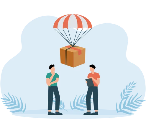 Boy doing parachute delivery  Illustration